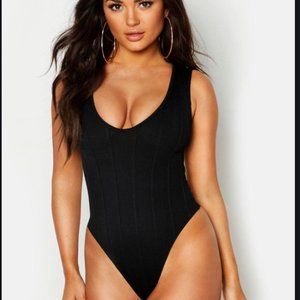 Bandage Rib V Neck Sleeveless Bodysuit